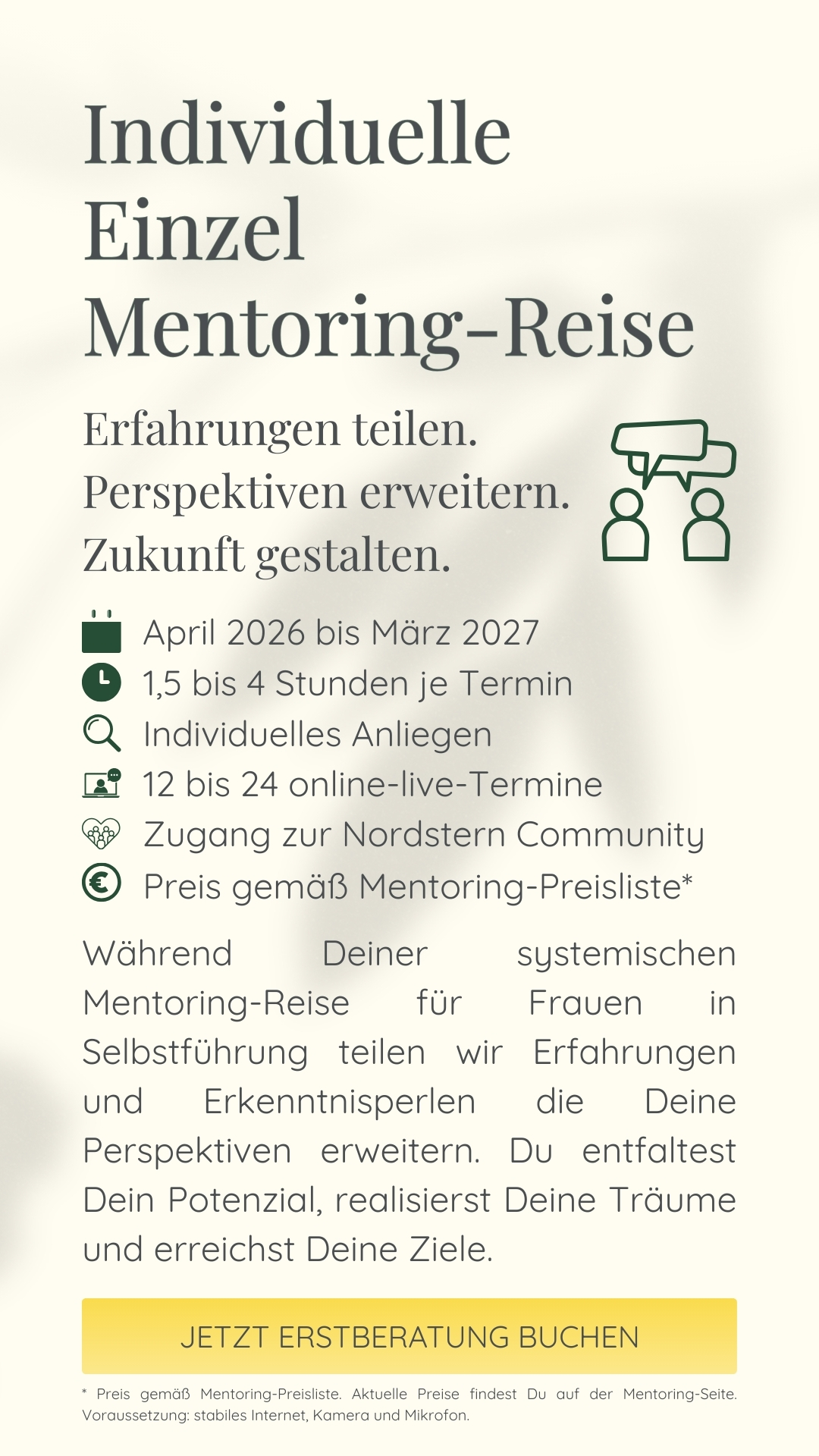 Individuelle Einzel Mentoring-Reise